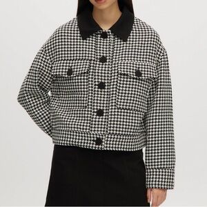 NWT House of Harlow 1960 Houndstooth Tweed Blazer Jacket Women Black/white Siz S